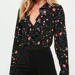 Black Floral Long Sleeve Bodysuit